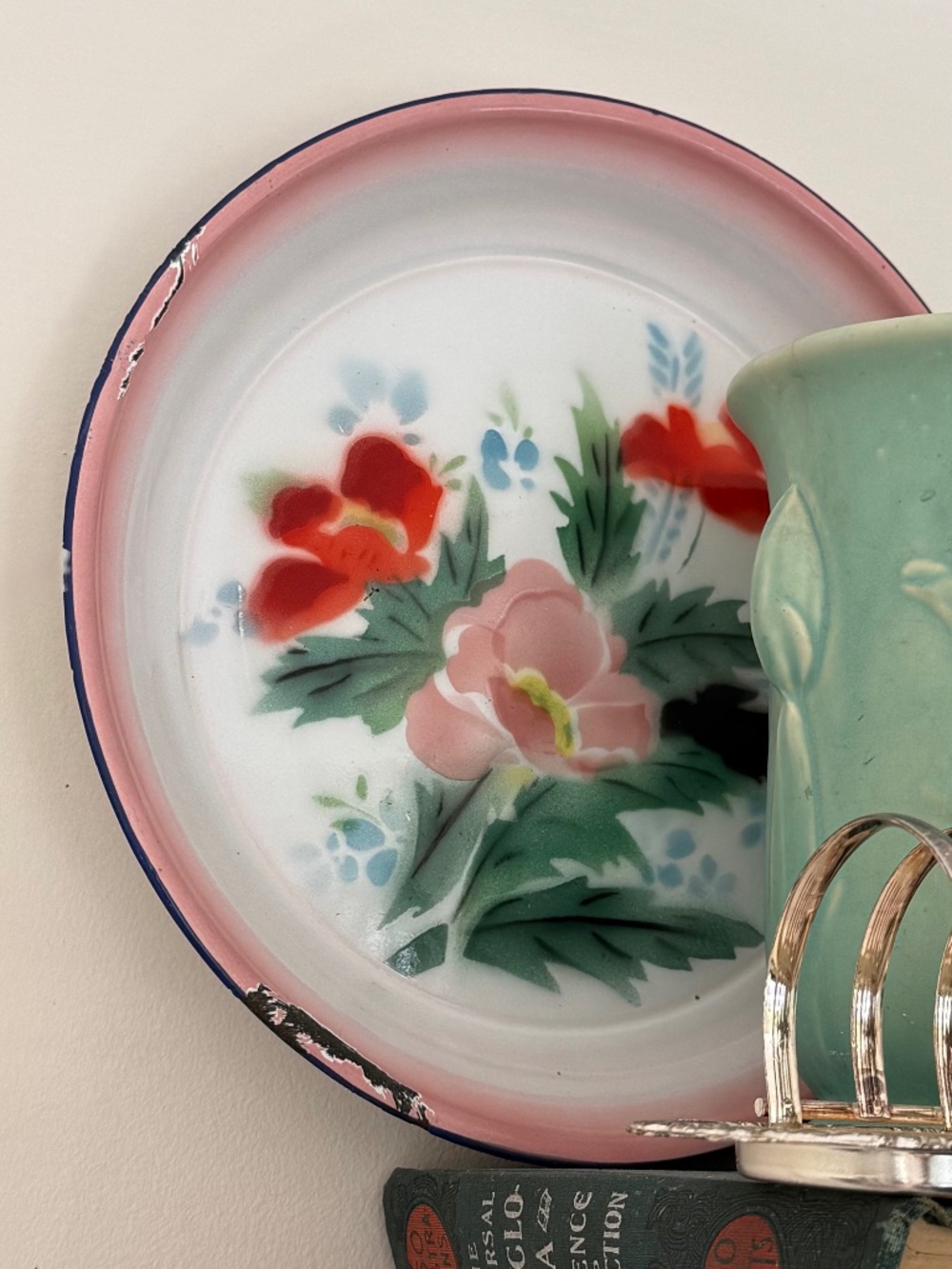 Vintage Bumper Harvest Floral Roses Enamelware Metal Tray